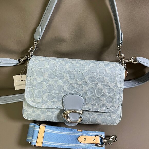 Coach Soft Blue Denim Shoulder Bag with Monogram